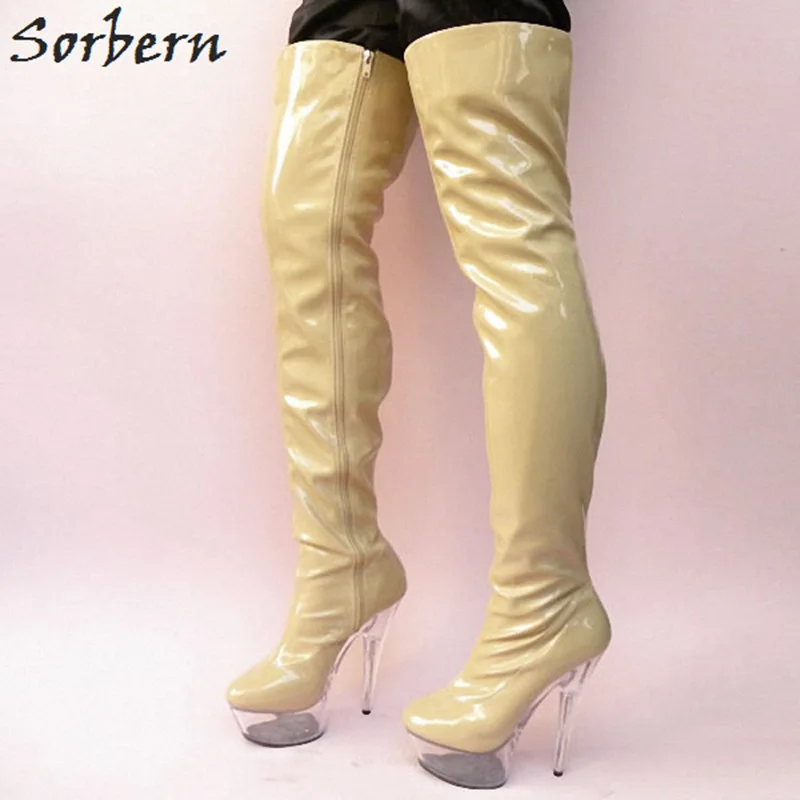 

Sorbern Women Boots 2018 Plus Size Chinese 35-46 Ladies Party Boots 15cm Clear Heels Fashion New Arrive Boots Botines Mujer