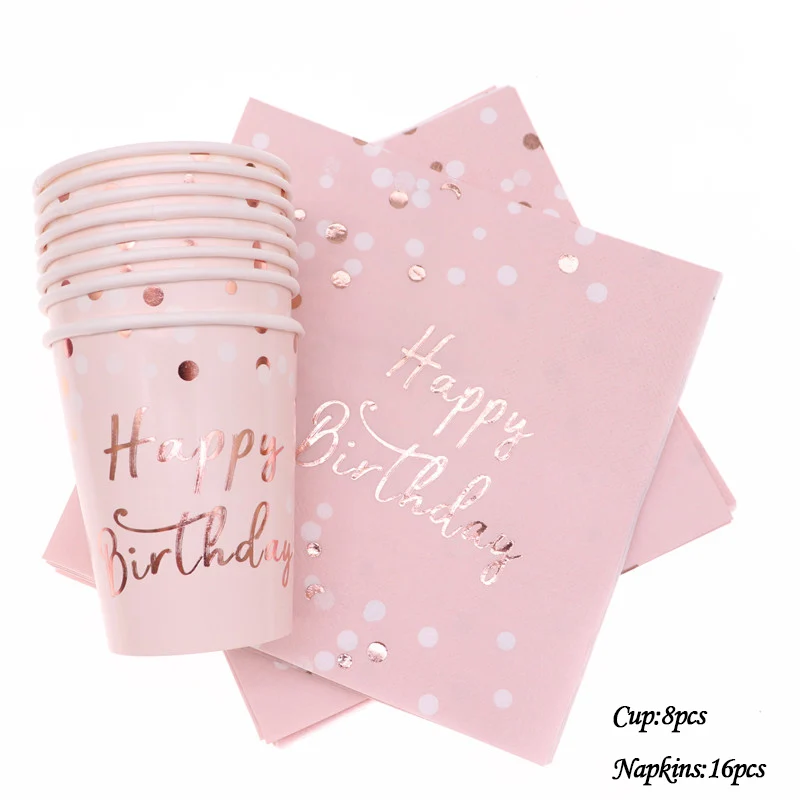 Розовый День рождения Рождество Вечеринка одноразовые торт на день рождения тарелка розовый принцесса вечерние украшения гербовая бумага для горячей печати чашки пластины