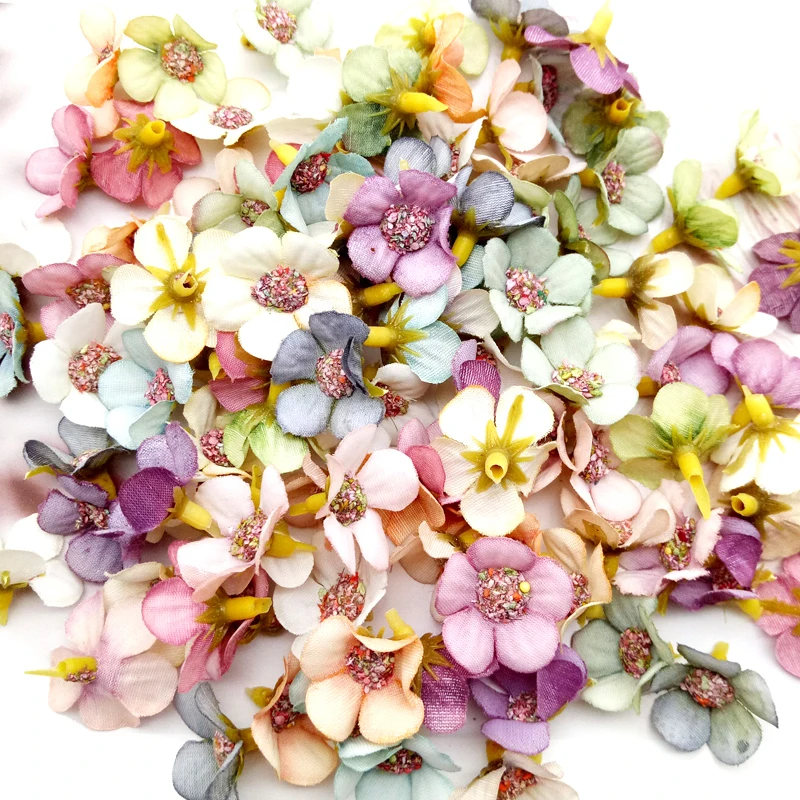 

50Pcs 2cm Multicolor Mini Silk Daisy Artificial Flowers for Wedding Home Decoration Craft Wreath Scrapbooking Fake Flower