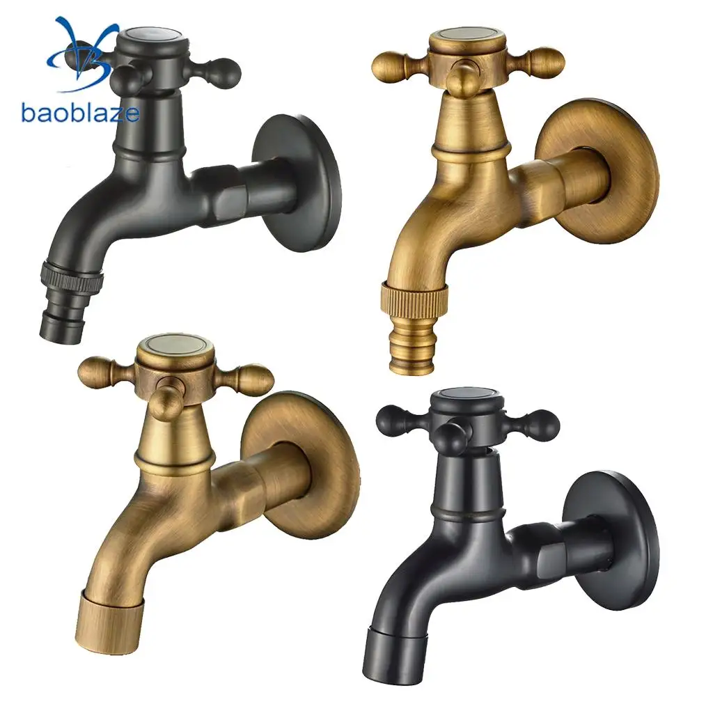 Antique Brass Wall Mount Outdoor Faucet Garden Bibcock Tap Mop Pool Faucet Laundry Sink Cold Water Tap
