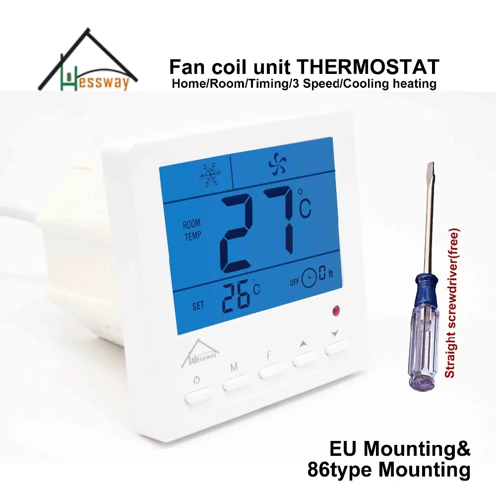 HESSWAY EU 86MM mount remote control room THERMOSTAT regulator 220v with fan control 40 degrees temperature switch