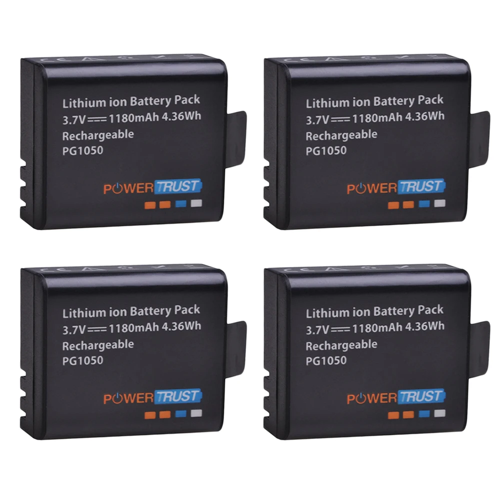 Powertrust 4x Pg1050 Battery 1180mah Rechargeable Battery For Sjcam