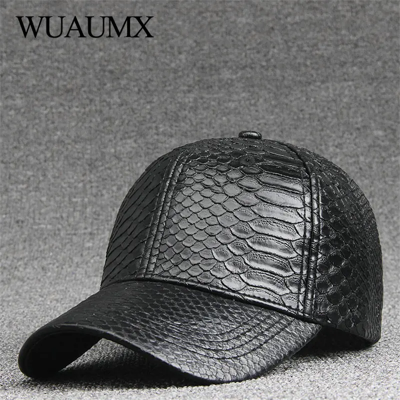 Wuaumx PU змея кожаная бейсболка мужская женская Кепка из искусственной кожи Snapback бейсболки кепка черная мужские кепки