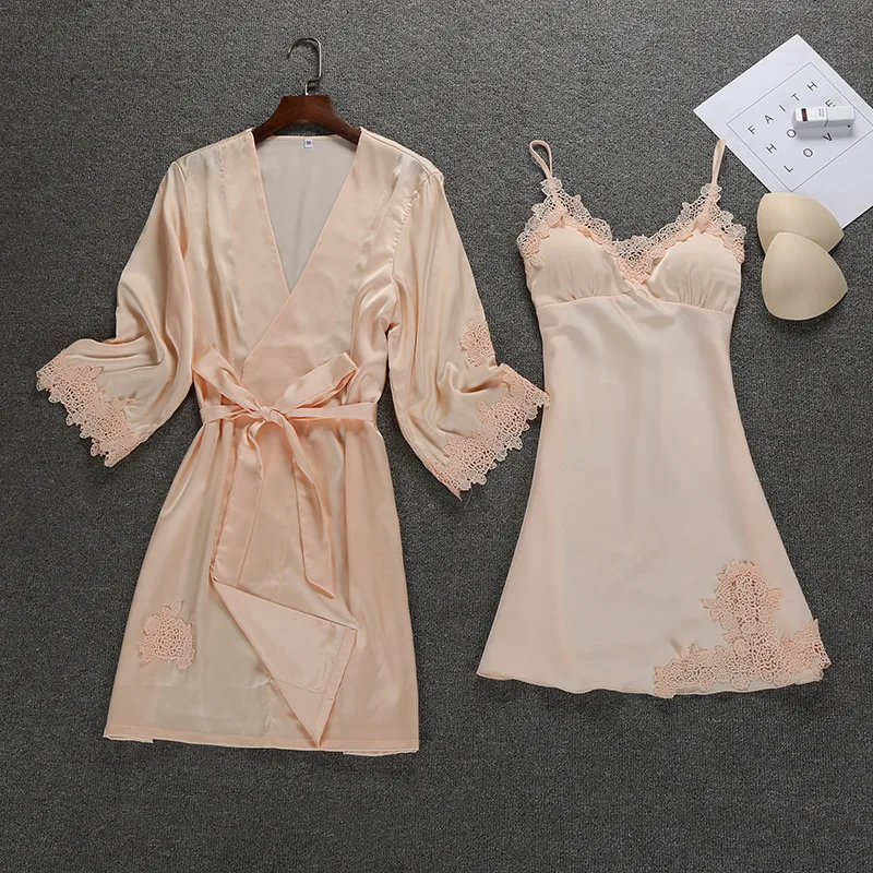 

2018 Summer Night Robe Sexy Womens 2PC Strap Top Suit Sleepwear Sets Casual Pajamas Home Wear Nightwear Kimono Bath Gown