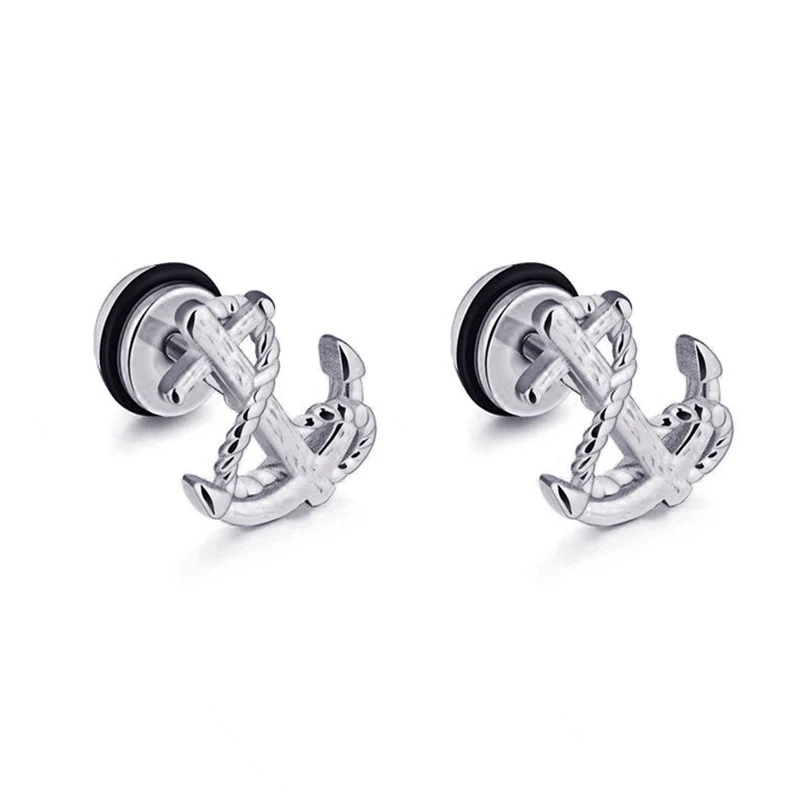 

1Pcs Hip Hop Rock Anchor Silver Earrings Men Stainless Steel Titanium Steel Dumbbell Stud Earrings Christmas Jewelry
