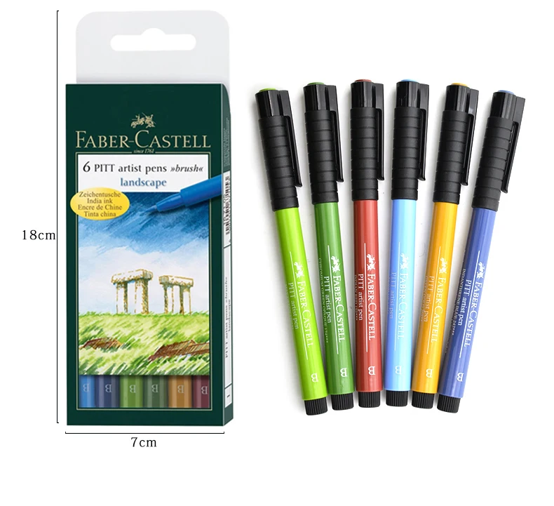 Faber Pitt Artist Pen B box of 6 'landscape Design, ,Bright ' FC167105, Color Brush Pen Art Markers Set|Art Markers| - AliExpress