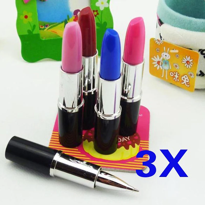 Novelty Gag font b Toys b font 3Pcs Lipstick Shape Ball Point The girls Favor Cute