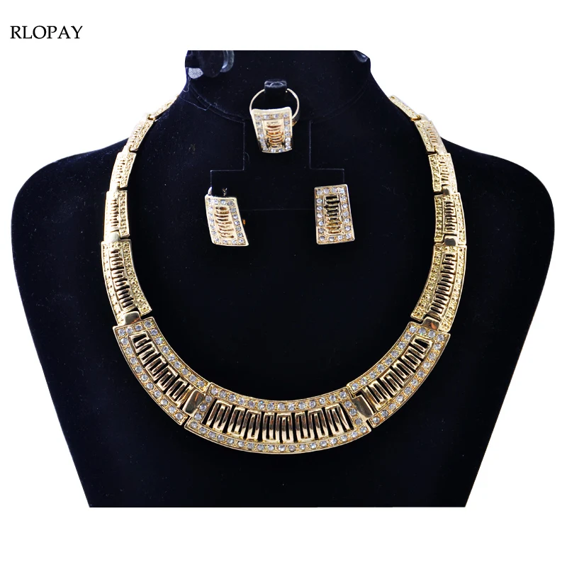 

Gold Jewerly Sets for Women Necklace/Earrings/Ring Set with Cyrstals Fashion Dubai Jewelry Sets