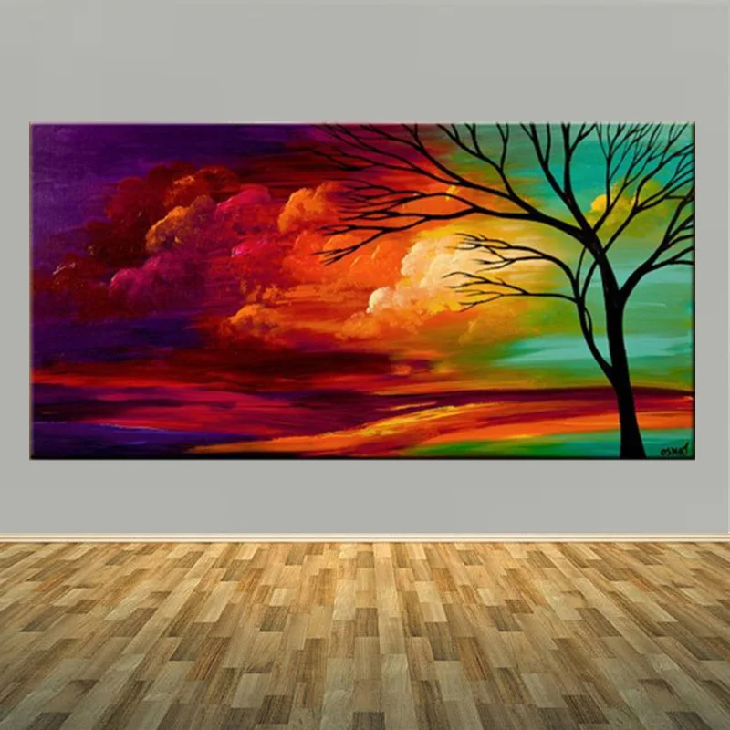 

Large Handmade Abstract Landscape Tree Oil Paints Unique Modern Abstract colorful Cloud Oil Painting For Living Room Decoration