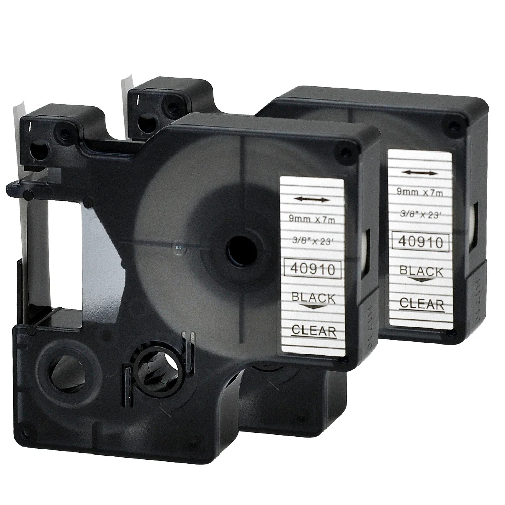 2Pcs 40910 Black on Clear Compatible Dymo D1 Label Printer 9MM 7M Tape