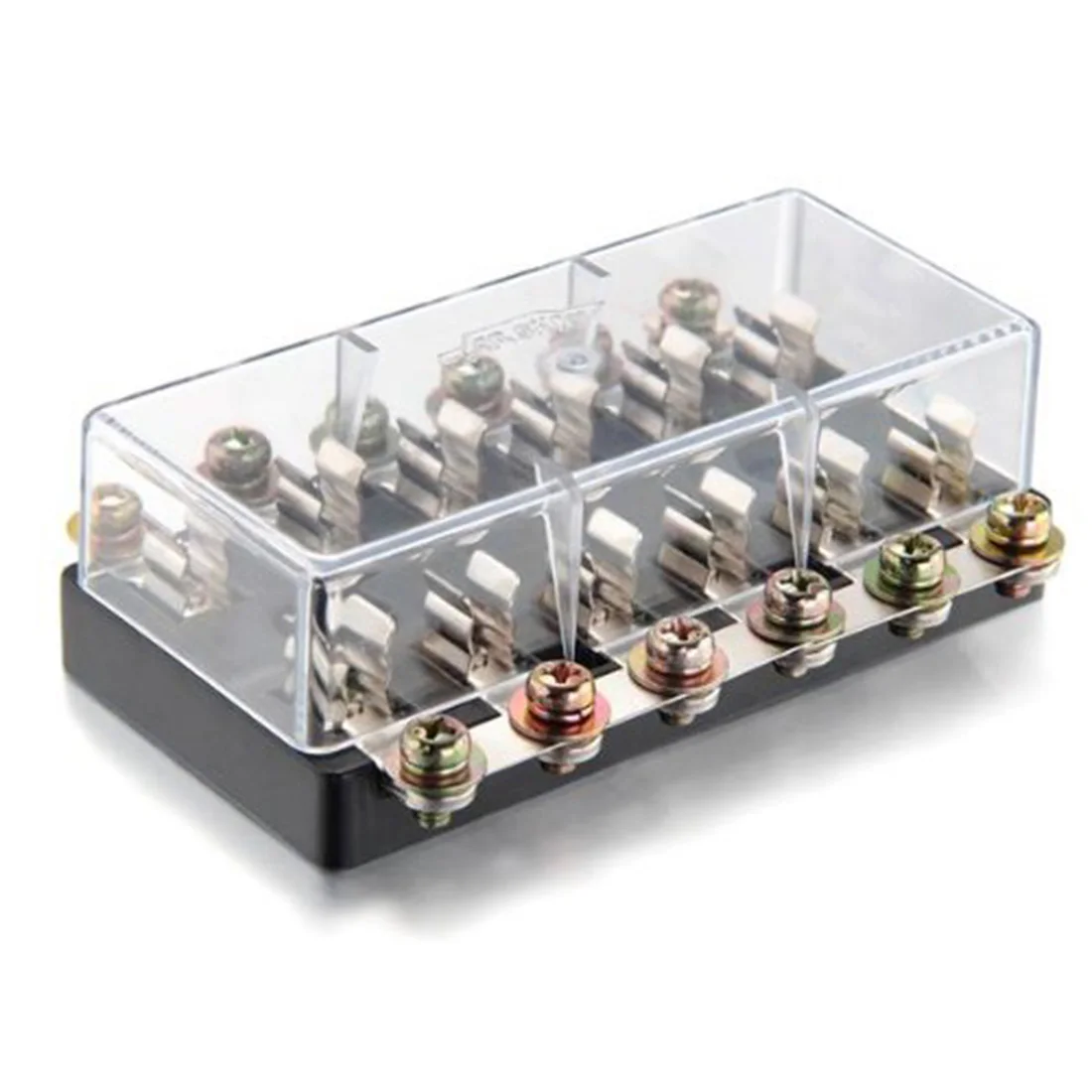 Description:6 way fuse box, suitable for AGC and JSO fuses,1 in and 6 out, maximum load 90A, maximum load 20A per way.Voltage 12V. Package includes: