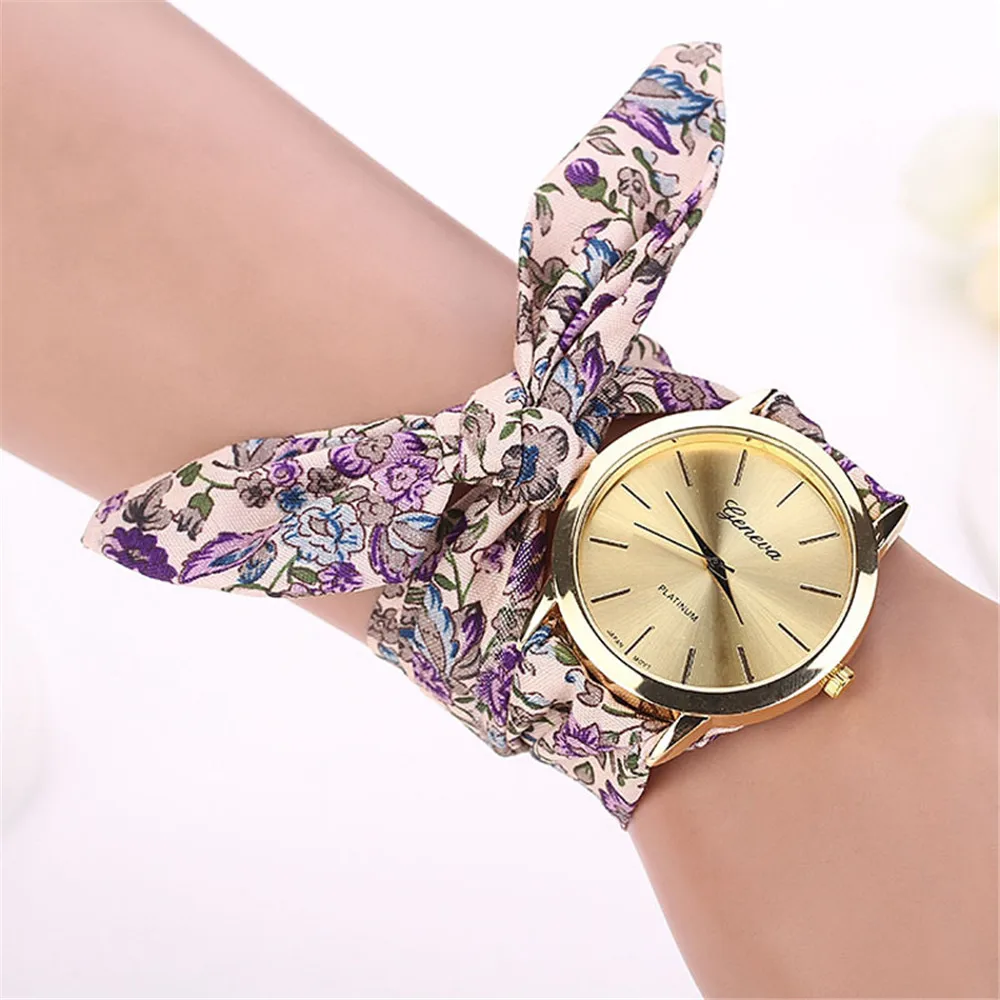 Amecior Цветочные жаккардовые кварцевые наручные часы модные женские нарядные часы высокого качества часы с тканевым ремешком сладкий женский браслет для часов