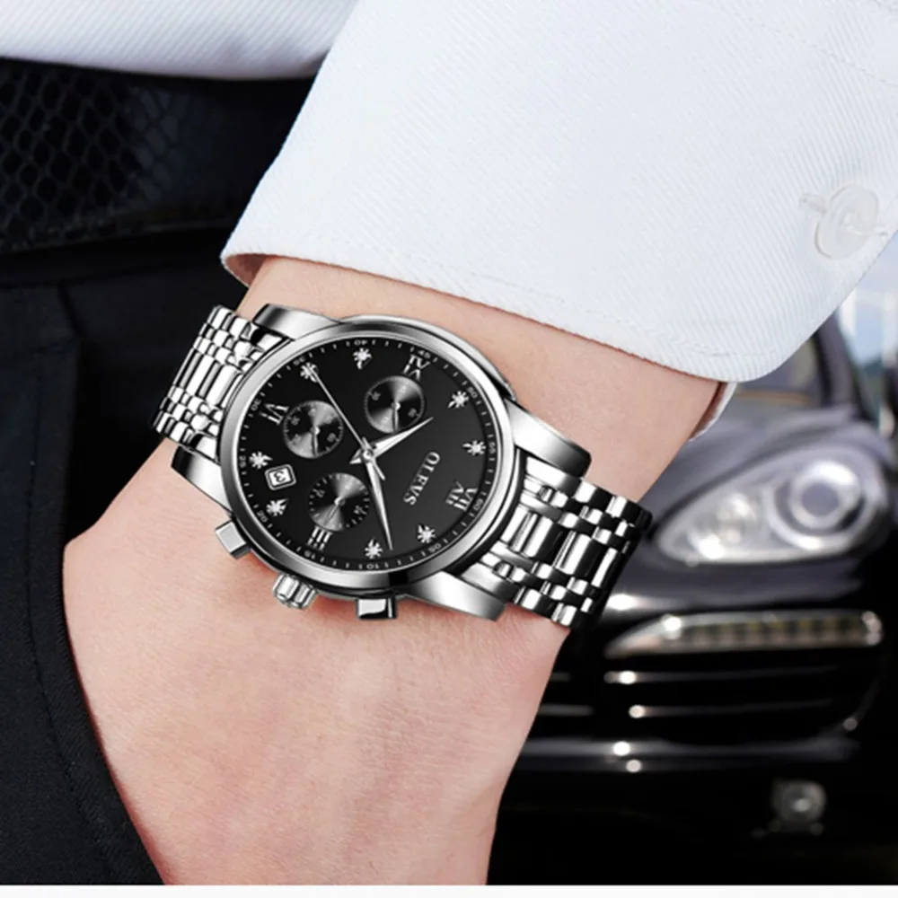 Luxury Chronograph Men Watches Full Stainless Steel Black Business Male ...