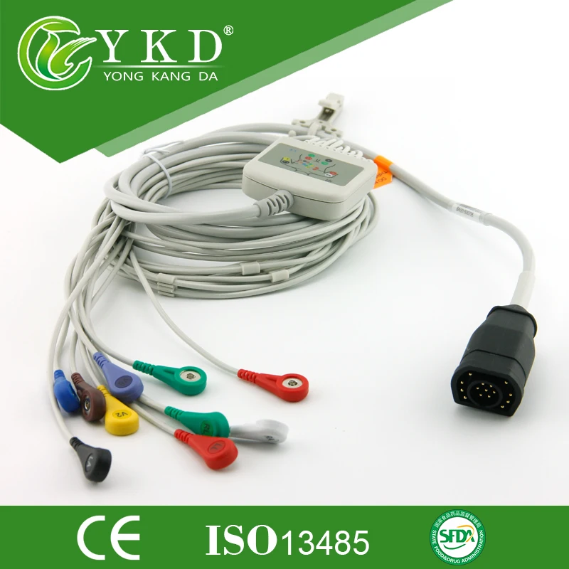 

Free Shipping Zoll 15Pin ECG EKG Cable with 10 leadwires for M series and E series, AHA/ Snap