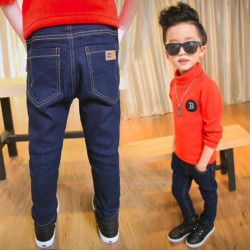

high quality fashion children jeans for boys thick warm pants winter denim trousers 5-12 year