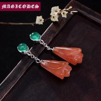 

Fringe Statement Dangling Earring 100% Real 925 Sterling Silver Jewelry Women Vintage Fashion Agate Rose Drop Earring 2019 E12