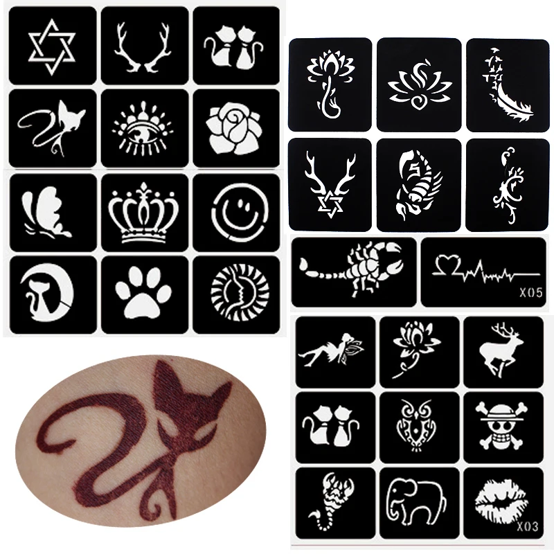 692 11 De Réduction120 Pièces Petit Pochoir De Tatouage Paillettes Femme Femme Enfants Mignon Modèles De Dessin Chat Fleur Lettre Aérographe