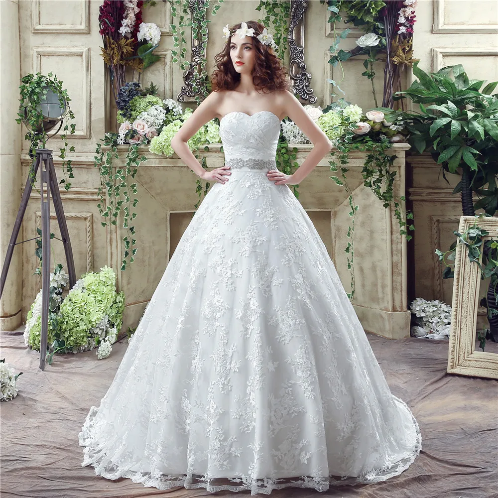 

Luxury Sheer Lace Party Dress Ball Gown Off the Shoulder Vestidos de Novia with Beaded Sash robe de mariee Formal Dress