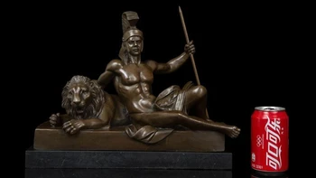 

Art Deco Sculpture King With Lion Nude Man Bronze Statue Signed