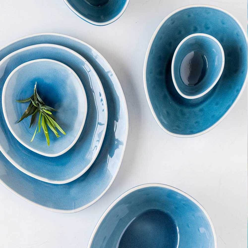 

EECAMAIL European Shaped Ceramic Tableware Household Plate Steak Dish Snack Plate Western Dish Home Rice Bowl Soup Bowl