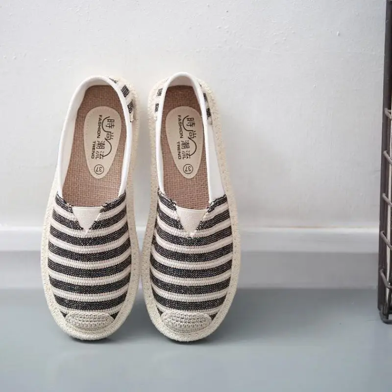 

Women Stripe Fisherman Flat Shoes 2018 Spring Summer Ladies Canvas Casual Lightweight Breathable Espadrilles Loafers Lazy Shoes