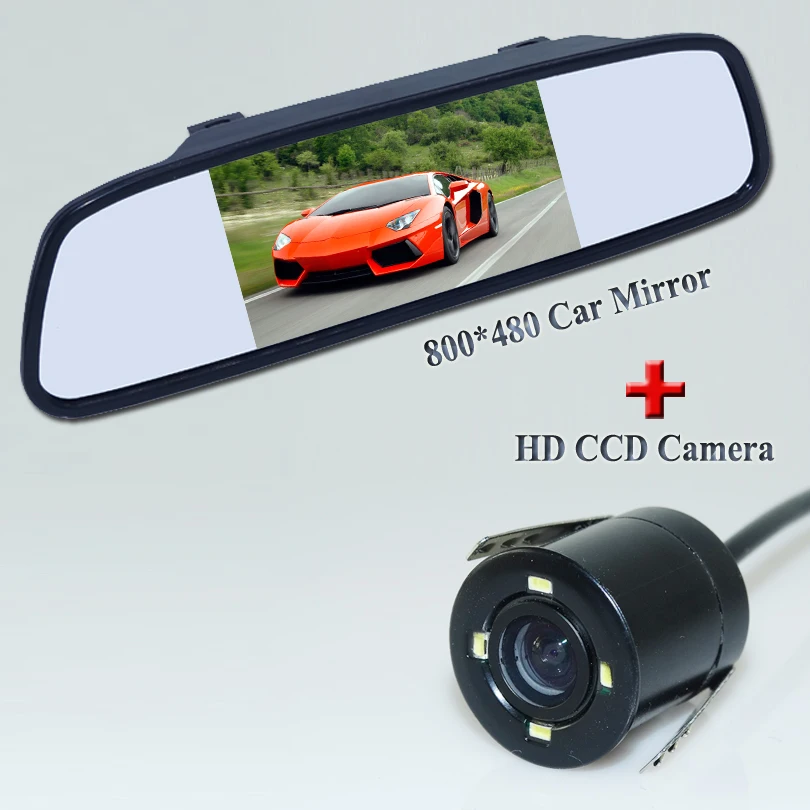 Car rearview mirror reversing parking monitor 5" + CCD Rear backup view LED camera System | Автомобили и мотоциклы