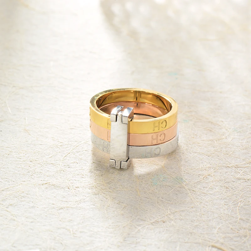 Baoyan золото/серебро/розовое золото нержавеющая сталь модное кольцо на палец бренд гравировка CH письмо обручальные кольца для мужчин и женщин