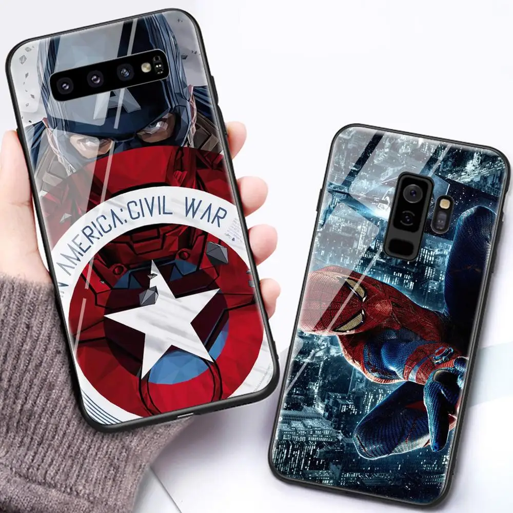 

Marvel Glass Phone Case for Samsung Galaxy S6 S7 S8 Plus Edge Hard Phone Coque for Samsung S8 S9 Plus Note8 Back Cover