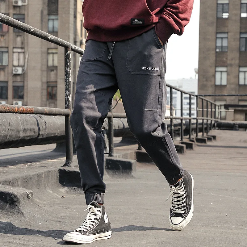 2019 spring new casual pants men's Japanese loose large size stretch men's casual pants elastic beam feet men's casual trousers