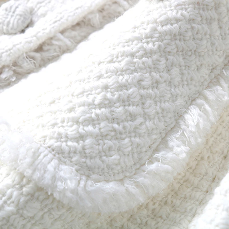 low cost  White wool tweed jacket in the long section of autumn and winter Women's Coat new seven-point sleev