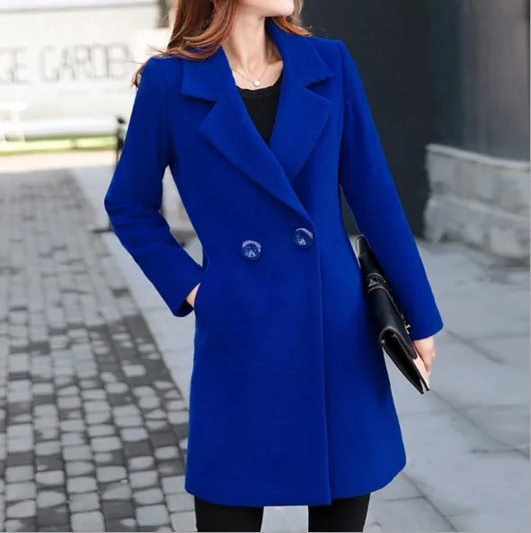 Itemnew Womens Elegant Notched Lapel Double Breasted Knee Length Woolen Coat Jacket