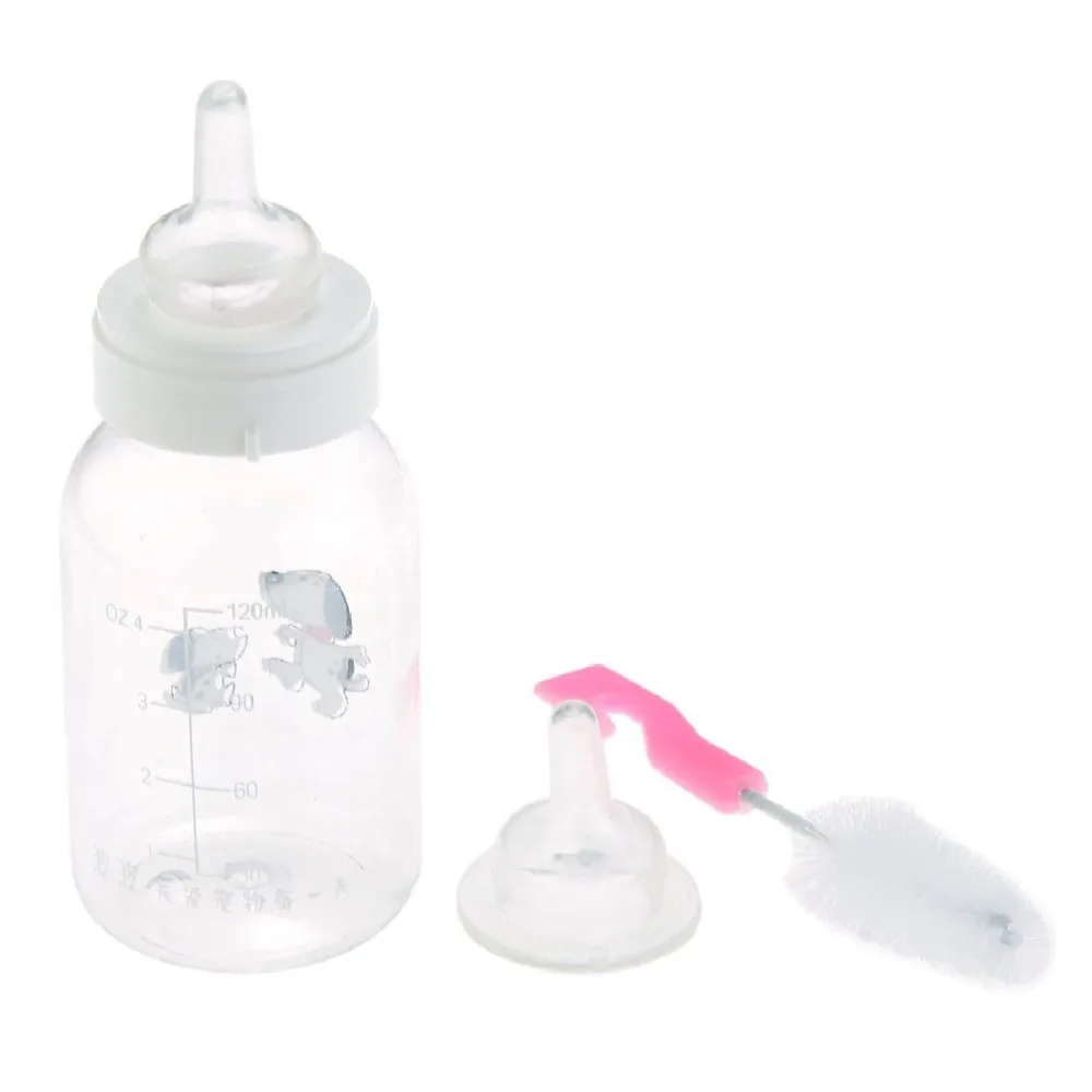 Milk Feeding Bottle+Nipple+Brush Kit for Pet Puppy 120ml 