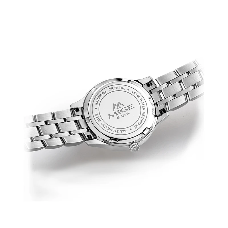 Mige Горячая Распродажа Топ Мода Relogio Masculino белый ремешок для часов стальной водонепроницаемый японский кварцевый механизм Женские часы