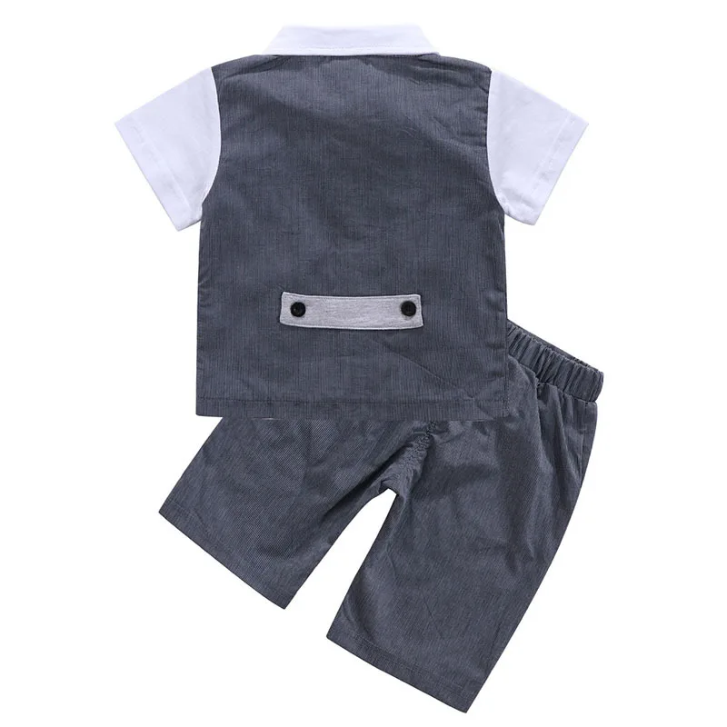 Новая стильная детская одежда для мальчиков джентльмен короткий рукав, топ, штаны комплект из 2 предметов