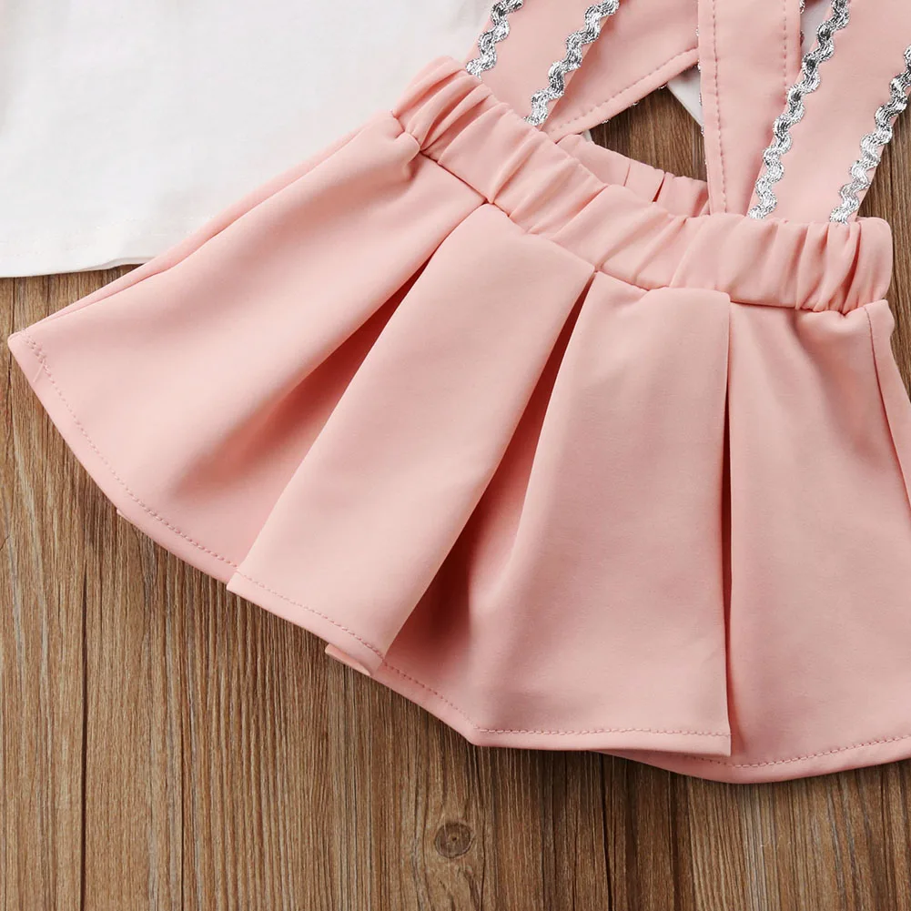 Fashion Toddler Kids Girls Lace Tops Sequin Strap Skirt 3Pcs Outfits Set Clothes Cute Pink Dresses