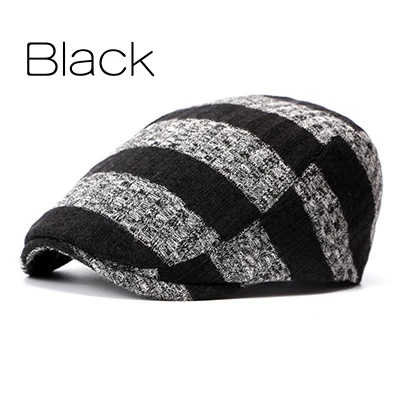 Brand Fashion Vintage Striped Autumn Winter Sun Hats for Men Women High Quality Casual Cotton Women Beret Caps Newsboy Flat Hat - Цвет: Black