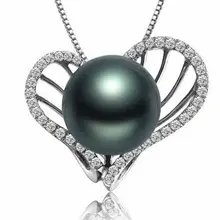 GVBORI таитянские черные с украшениями в виде жемчуга и Бриллиантовая подвеска 925 пробы Серебряная цепочка Цепочки и ожерелья для Для женщин тонкой ювелирное изделие в виде сердца, свадебные круглые, в подарок