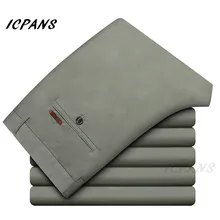 ICPANS Men's Work Casual Pant Men Summer Cotton Straight Stretch Business Office Mens Trousers Black Khaki Big Size 38 40 42 
