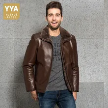 Роскошная зимняя мужская шерстяная подкладка, пальто из овчины, натуральная кожа, овечья шерсть, деловой мужской пиджак с меховым воротником, пиджак, пальто