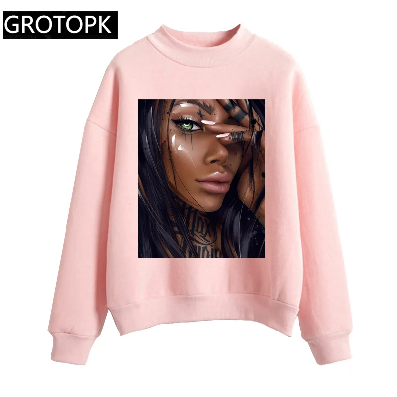 

Sexy Black Girl Print Hoodies Women Long Sleeve Casual Harajuku Hoody Sweatshirt Pullover Streetwear Punk Grunge Gothic Kpop Top