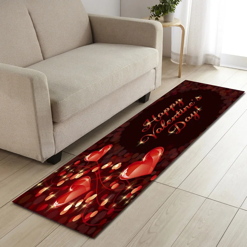 Valentine's Day Gift Entrance Doormat Rose Heart Print Long Floor Mats