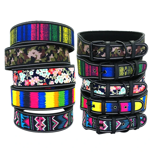 Nylon Dog Collar Reflective Pet Dogs Collars Breathable Padded Striped Pitbull German Shepherd Medium Large Dogs Collar S M L 2