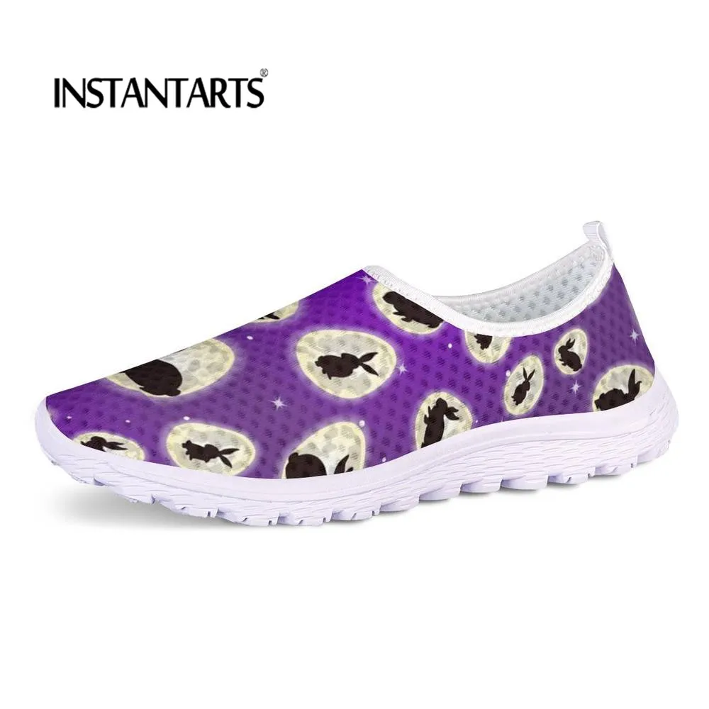 

INSTANTARTS Women Casual Mesh Sneakers Summer Indoor Round Toe Mujer Flats Shoes 2019 New Moon Rabbit Light Slip-on Walk Zapatos