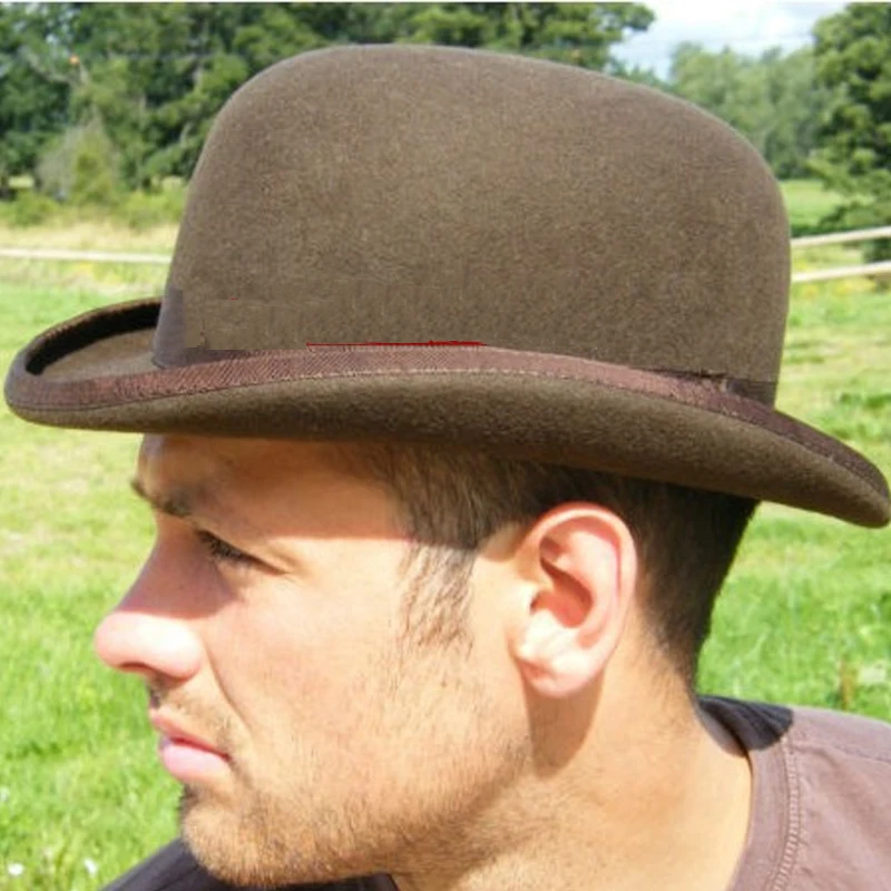 winter fashion Bowler Hat 100 wool hats for men feather derby hat felt billycock hats men's
