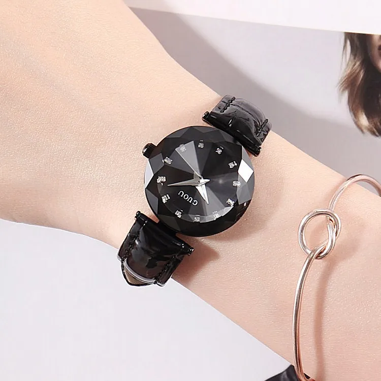 

New 2019 GUOU ladies Crystal Watch Women Luxury Leather Strap Dress Watch Fashion Rhinestone Watches Female Quartz Wristwatches