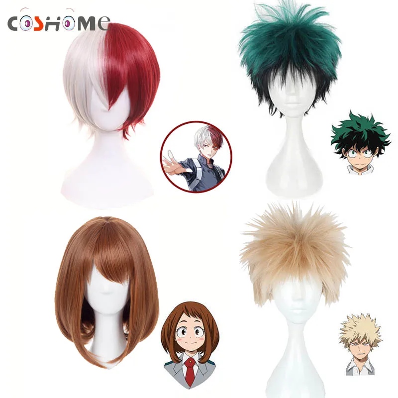 Coshome Boku No My Hero Академия парик Izuku Midoriya Косплей охако зеленый желтый B красный