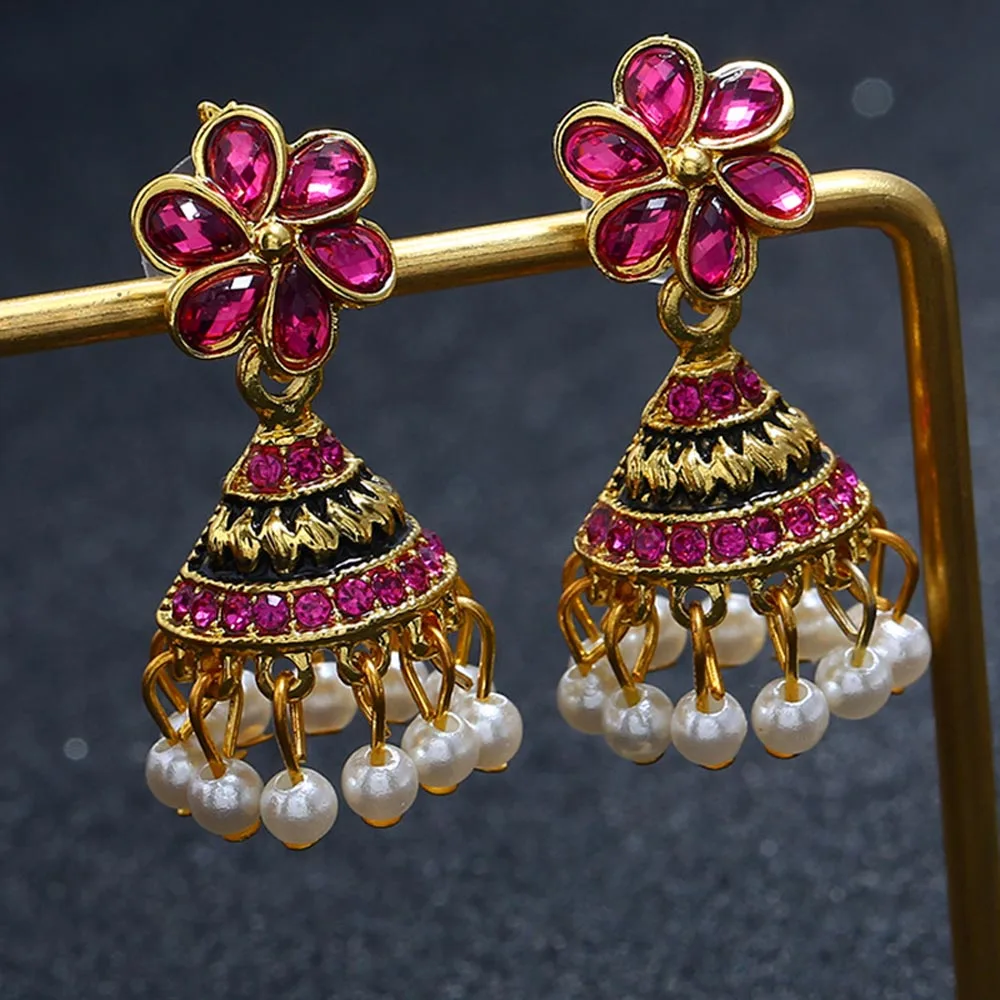 

Chadestinty Black White Crystal Flower Earing Simulated Pearl Tassel Pendant Dangle Drop Earrings For Women Indian Gypsy Jewelry