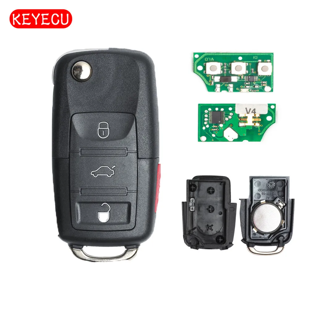 Keyecu Flip Remote Car Key Starter Fob 3+1 Button 315MHz ID48 for VW