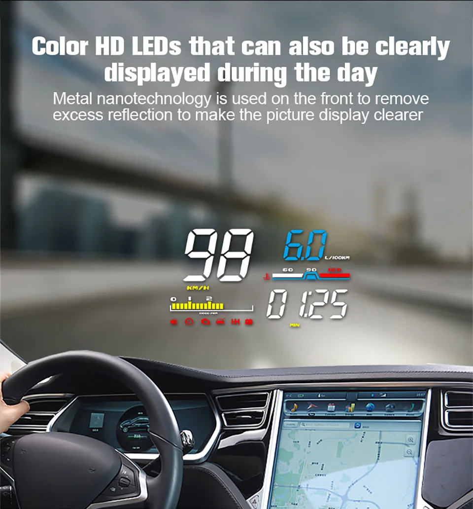 Alarme de Combustível Medidor de Velocidade Obd do Carro 5 Obd2 Cabeça up Display Hud Velocímetro Digital Brisa Projetor Fadiga a8 A1000 14 Visor 'head-up'