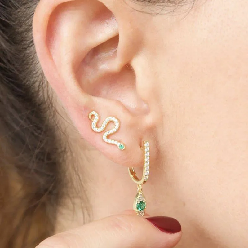 

Gold Color 925 Sterling Silver Vermeil Snake Climber Earring for Women Gift Cute Animal Paved cz Stone Trendy Fine Boho Jewelry